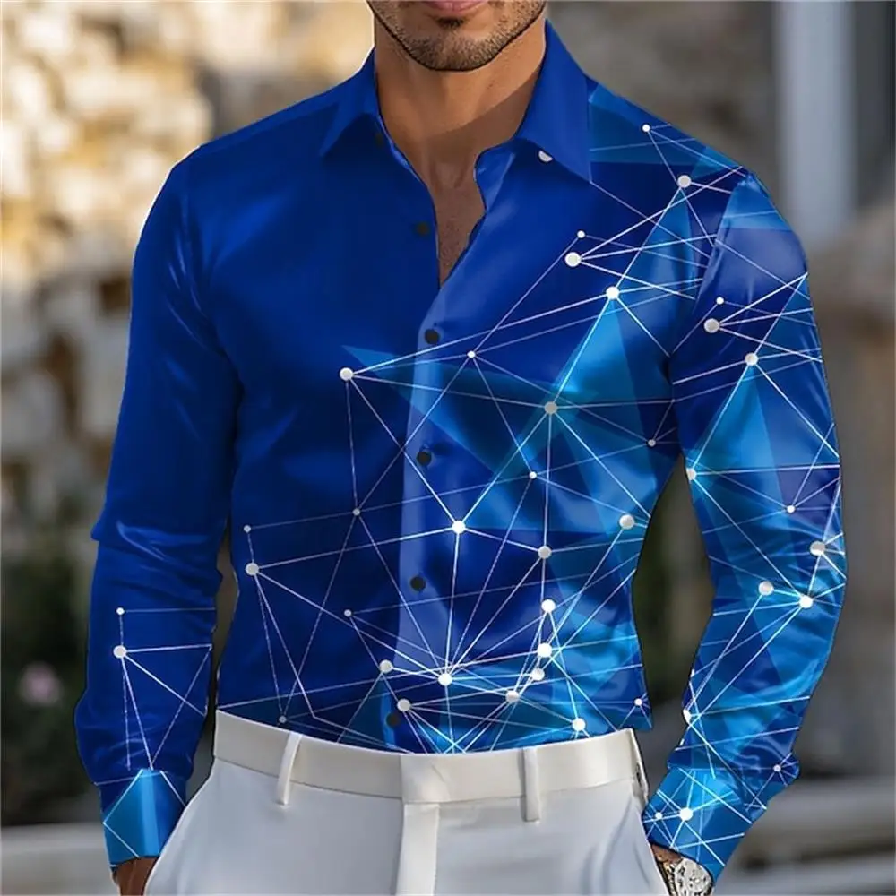 

Fashionable new men's shirt 3D printed men's lapel button long sleeved outdoor holiday casual plus size shirt