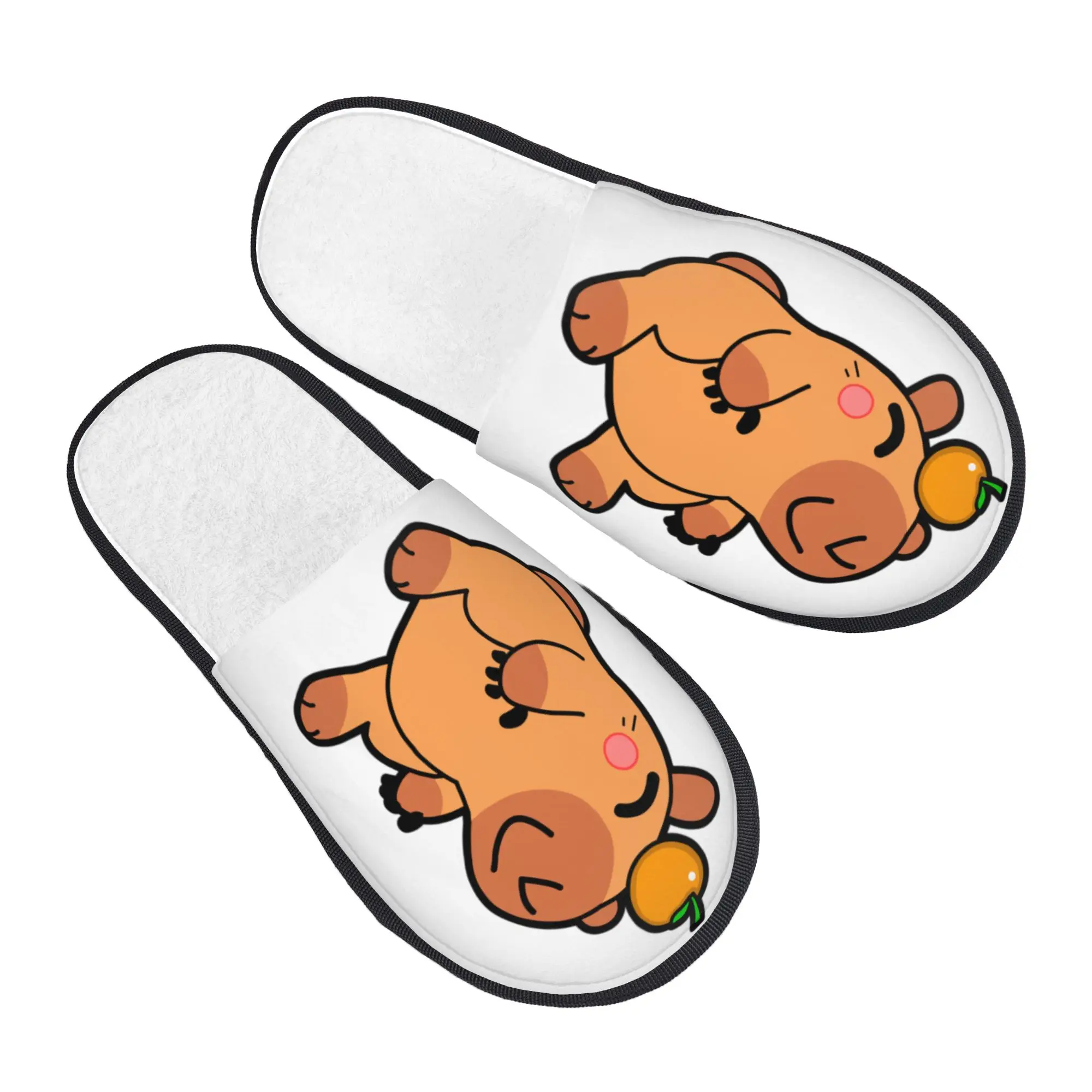 Chaussons d'intérieur en mousse à mémoire de forme douce, motif Capybara et fruit orange, pour femmes, hommes, couples, familles, chambre à coucher, dortoir, semelle antidérapante et chaude.