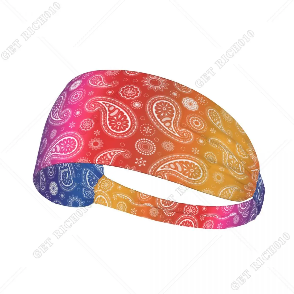 

Rainbow Paisley Bandana Headband for Women with Elastic Yoga Outdoor Hairband Hair Accessories One Size