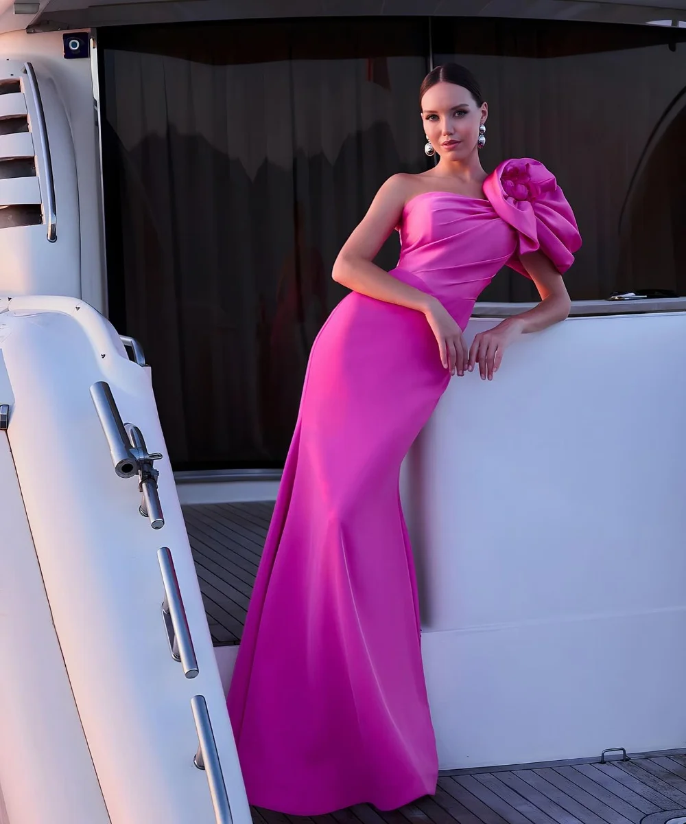 

Customized High Quality Jersey Pleat Trumpet One-shoulder Long Dresses Bespoke Occasion Evening Chinese Style
