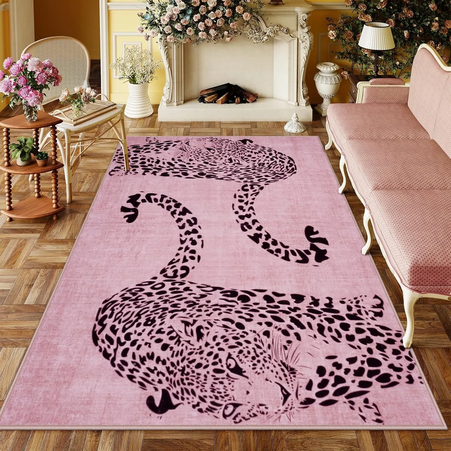 

Living Room Carpet Pink Rug Big Size Home Decor Leopard Printing Floor Mat Bedroom Machine Washable Soft Plush Rugs