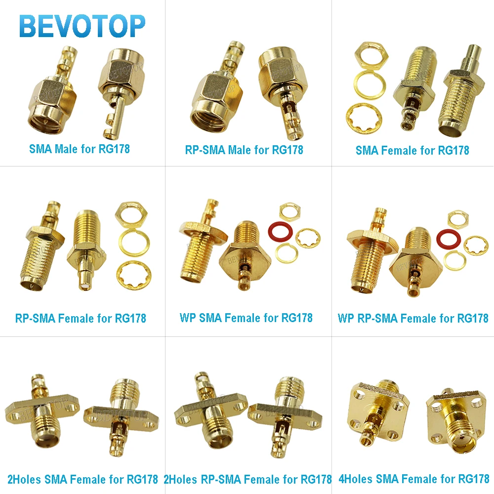 10PCS SMA Male Plug SMA Female RP SMA Male female Connector Welded for RG178 Wire Terminal Straight Coaxial Cable High-quality