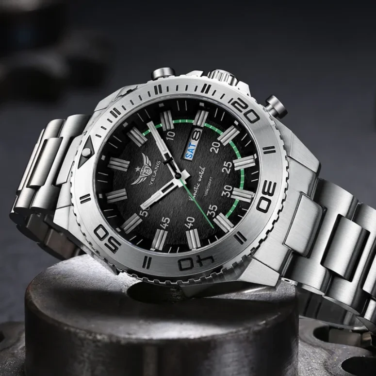 

Мужские военные часы Yelang 44 мм, солнечные кинетические кварцевые наручные часы, водонепроницаемость 10ATM, светящиеся трубки, сапфировое стекло, механизм PX83