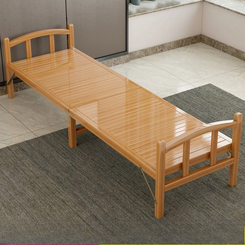 

Bamboo bed foldable bed single double simple household adult lunch break nap rental room bamboo hardboard solid wood bed