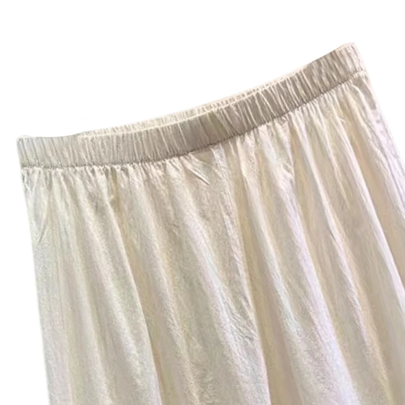 女性のペティパンツアンダードレス弾性ウエストコットンワイドレッグパンツティアードフリルレーストリムルーズロングブルマパンツ