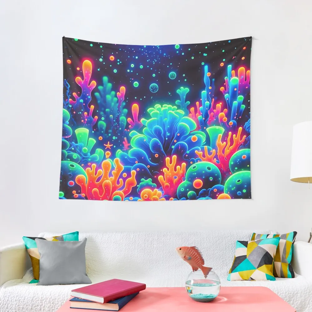 

uv reactive Neon Coral Reef Underwater Scene Tapestry Decoration Room Wall Hanging Decor Luxury Living Room Decoration Tapestry