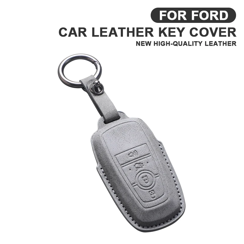 

4 Buttons Leather Car Key Case Cover For Ford Fusion Mustang Edge Explorer Focus F150 F250 F350 F550 Escape For Lincoln Mondeo