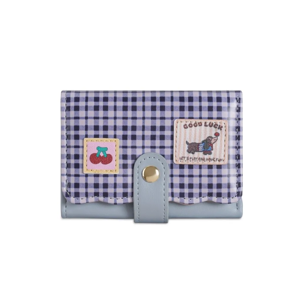 Y2K Ins Sweet Polka Dot Trifold Wallet Pu Leather Little Dog Dachshund Card Holder Wave Edge Patchwork Coin Purse Gifts