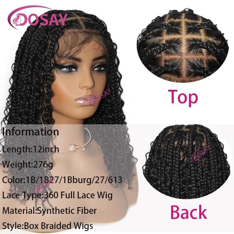 สังเคราะห์สั้น Bohemian Braided Wigs 12 "Boho ลูกไม้ด้านหน้า Braiding วิกผมผู้หญิงสีดํา Curly Knotless กล่อง Bob Braids วิกผม