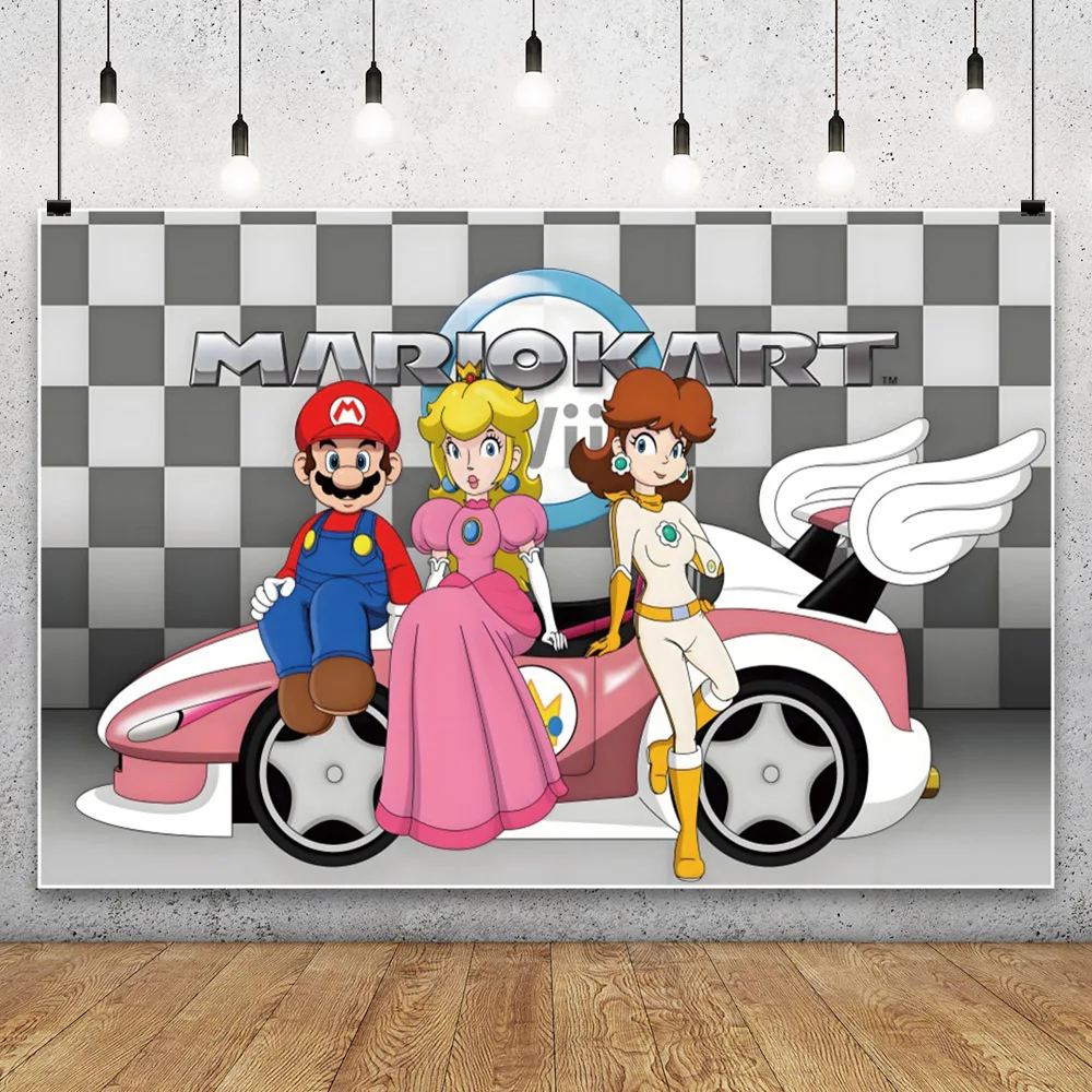 Super Mario Bros Princess Peach Baby Shower Stage Backdrop Photo Photography For Background Birthday Party Supplies Props Banner