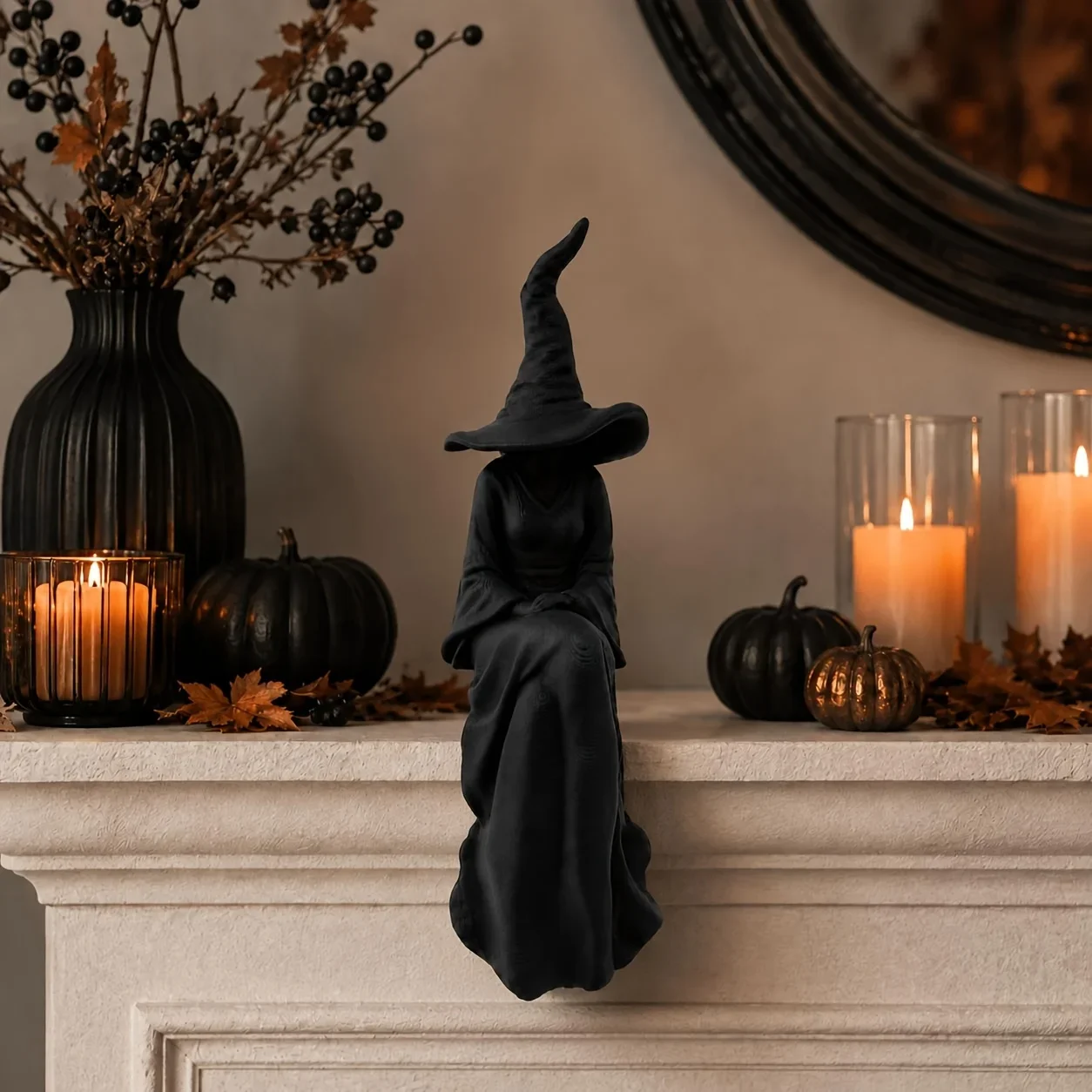 *Plastic Faceless Witch Figurine Black Sitting Witch Wall Decor Gothic Halloween Living Room Bookshelf Entryway Porch Ornament