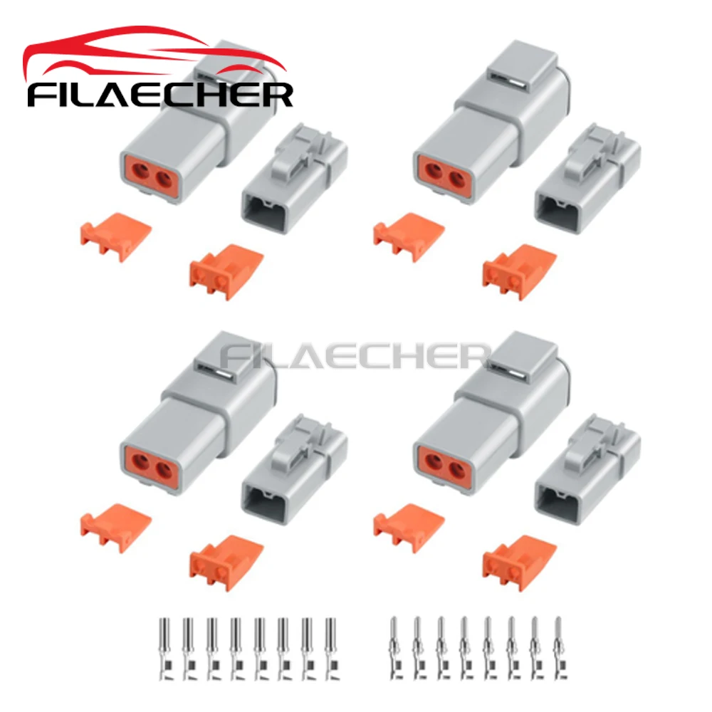 4 Sets 25A of DTP Connector Kit 2 Pin Automotive Waterproof Connectors with Size 12 Stamped Contacts Gauge 14-12 AWG Wire Size