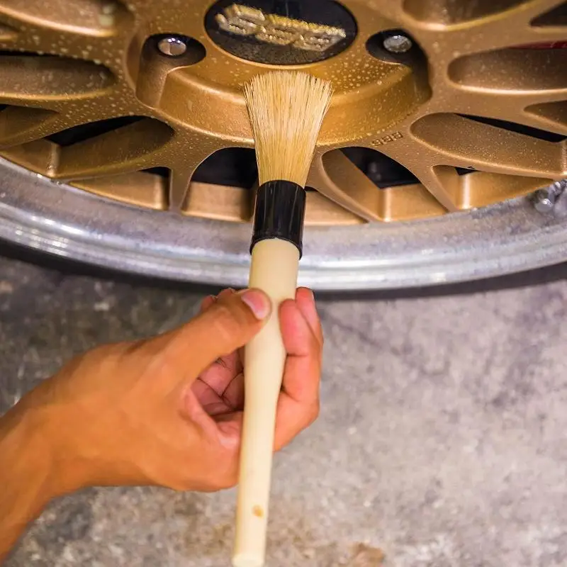 New Boars Hair Detailing Brush Gentle Scratch Free Cleaning For Wheel, Grilles,Emblems,And Interior Surfaces,Versatile Multi