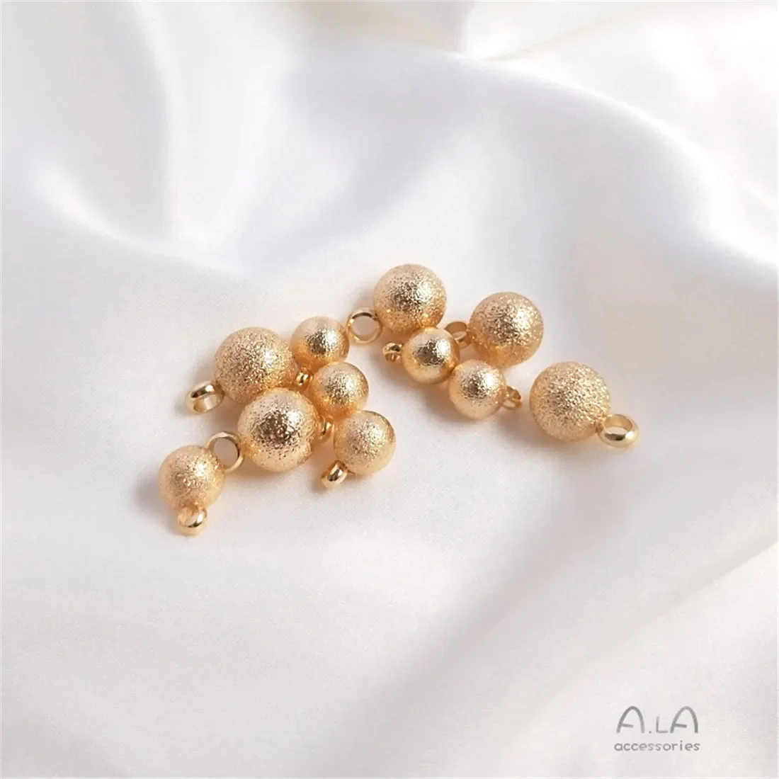 14K Gold Sparkling Sand Small Hanging Beads, Frosted Round Bead, DIY Bracelet, Necklace, Earring  Pendant Charm Accessories