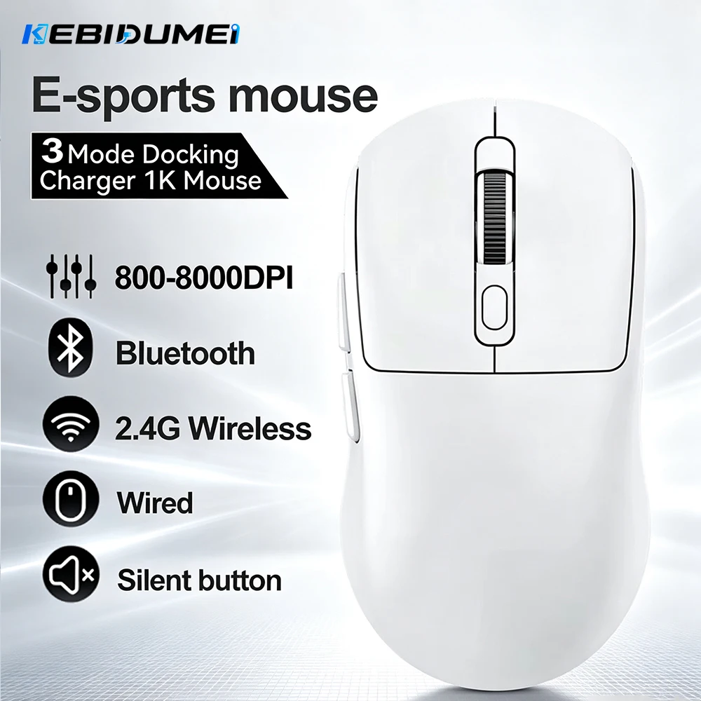 Tri-modes Bluetooth wireless mouse 1000Hz 8000DPI Gaming e-sports Mouse Wired/2.4G/Bluetooth Mouse for PC laptop Desktop