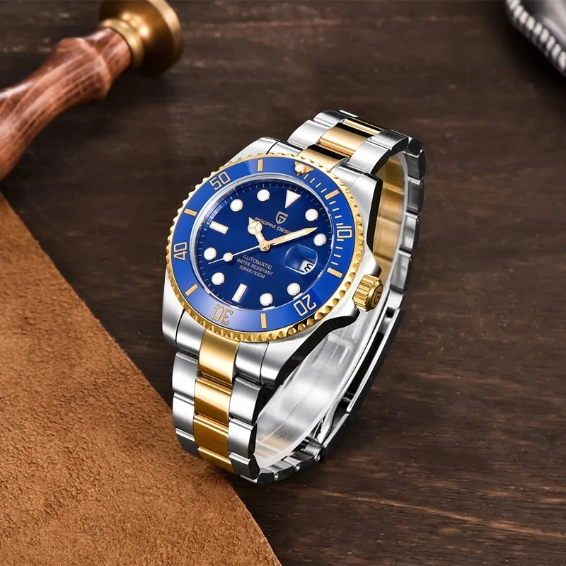 PAGANI DESIGN ساعة أوتوماتيكية فاخرة للرجال الياقوت الزجاج آلات الغوص ساعة رجالية الفولاذ المقاوم للصدأ ساعة الأعمال هدية صندوق