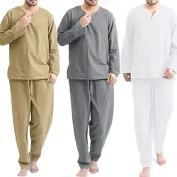 Men Pajamas V Neck Cotton Blend Male Pajamas Summer Thin Modal Homewear Long Pants Ice Silk Sense Of Sleepwear For Sleeping