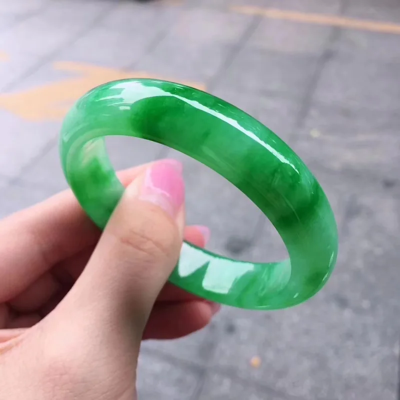 with green and floral patterns, noble lady's , natural Burmese ice waxy jadeite bracelet, fashionable style