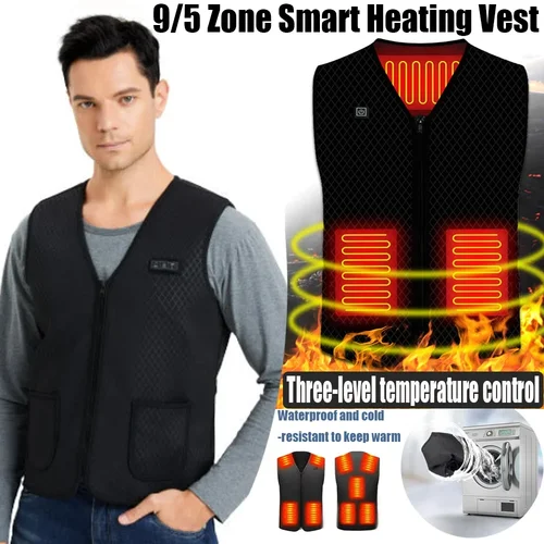 Imagen 1 del producto Chaqueta con calefacción USB, chaqueta cálida inteligente con calefacción de 9 zonas, calentamiento rápido, Control de temperatura de 3 niveles, batería de larga duración para senderismo y ciclismo