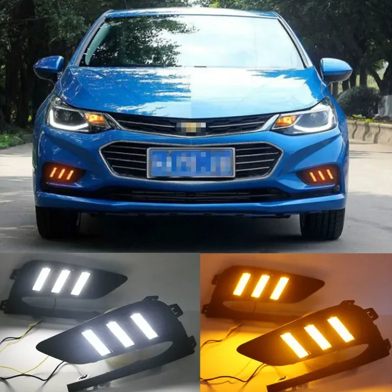 2PCS LED Daytime Running Light For Chevrolet Cruze 2016 2017 2018 Dynamic Yellow Turn Signal Relay Waterproof Car 12V DRL Lamp