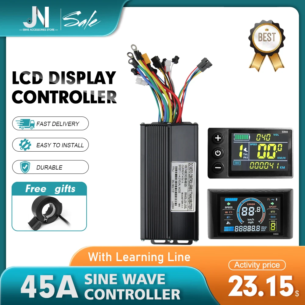 Ebike 36V 48V 52V 45A Three-Mode Sine Wave with Learning Function BLDC Controller Color LCD Display for 1000W-2000W Motor Kit