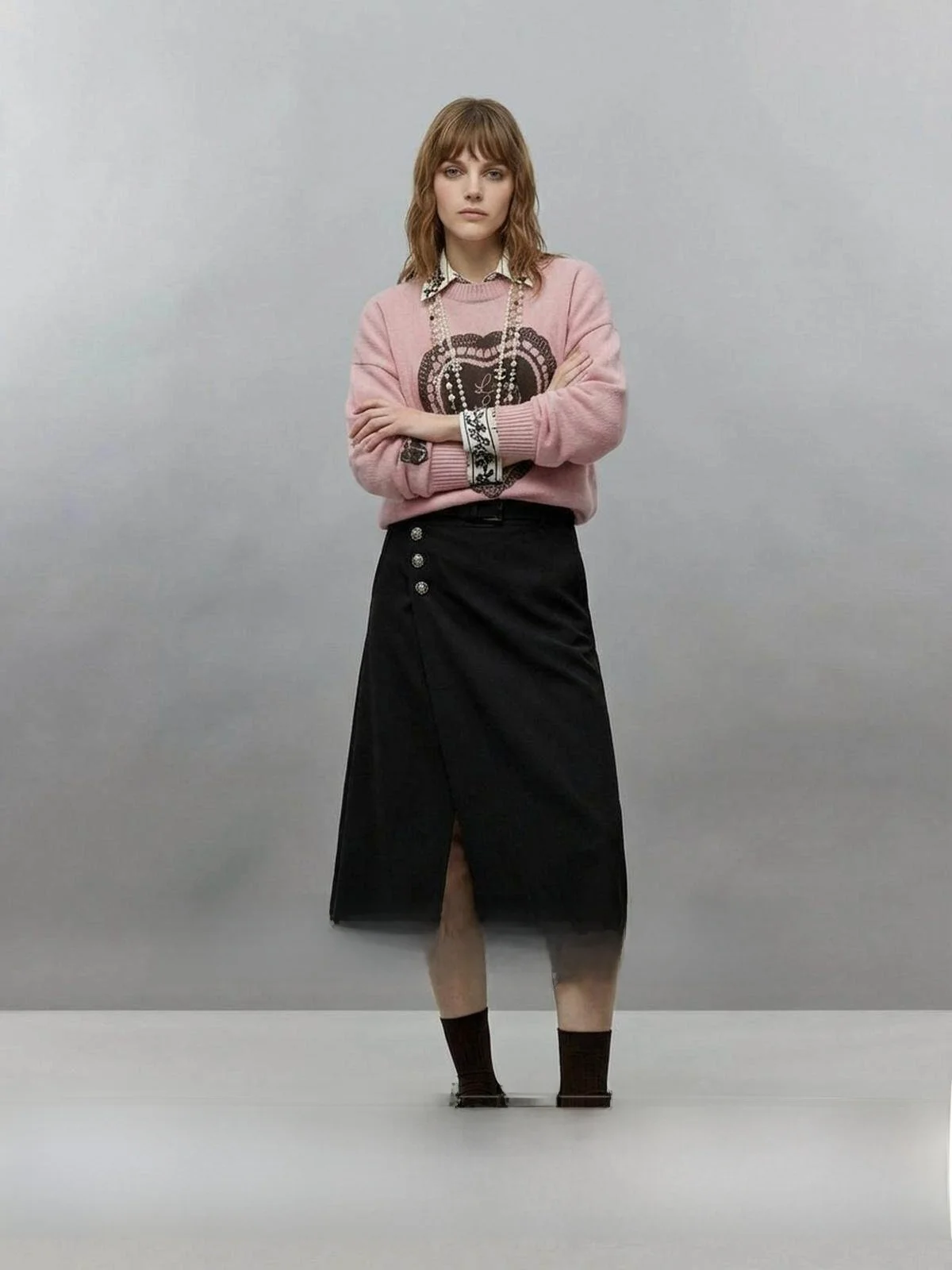 

Red Loose Printed Women's Sweater U×LAB Autumn Winter New Casual Sle Long Sve Heart Pattern Inner Wear for Teen Girls