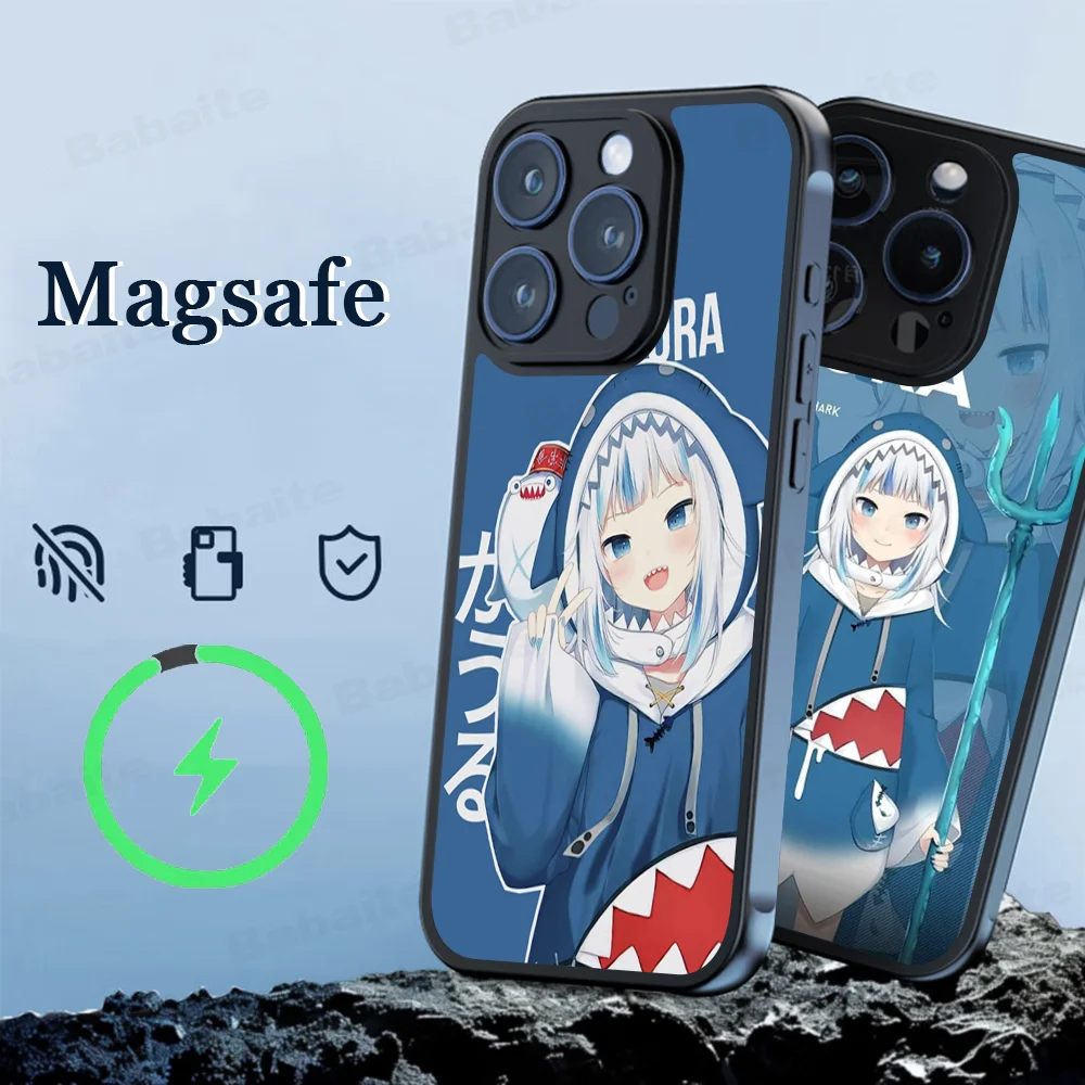 Hololive Gawr Gura Phone Case Magnetic Case For IPhone 16 14 13 12 11 15 Pro Max Plus For Magsafe Wireless Charge Cover