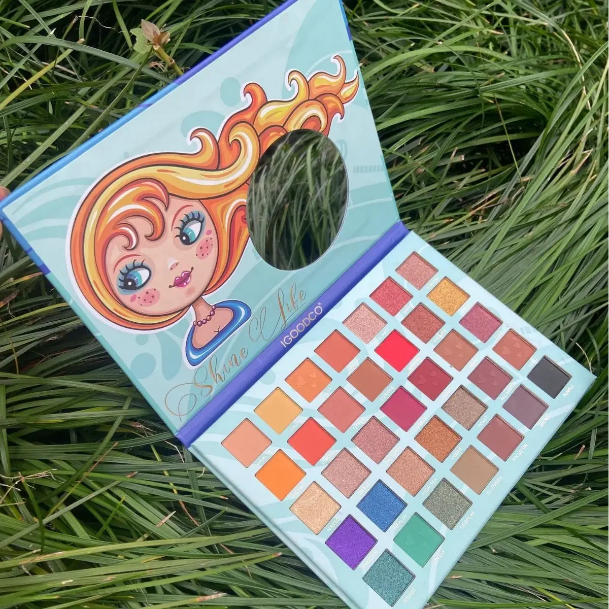 Tablero de sombra de ojos con patrón de dibujos animados, paleta de sombras de ojos de neón, maquillaje de escenario para niños, brillo mate, resistente al agua, belleza esmaltada, 35 colores