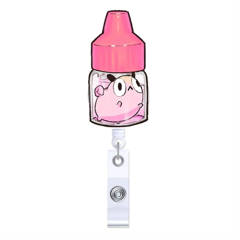 Cartoon Acrylic Bottle Badge Reel Retractable ID Card Badge Holder Nurse Doctor Name Holder Hospital Key Lanyard 360 Rotating