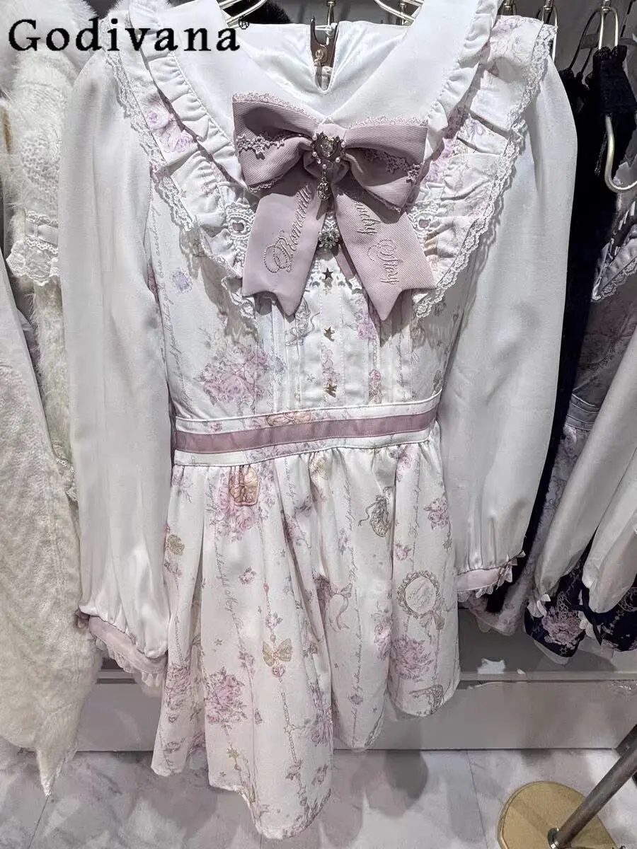 

Liz Japanese Lolita Large Size Dresses Spring and Summer Dress Cute Girls Woman Sweet Elegant Print Dress Princess Dresses Op