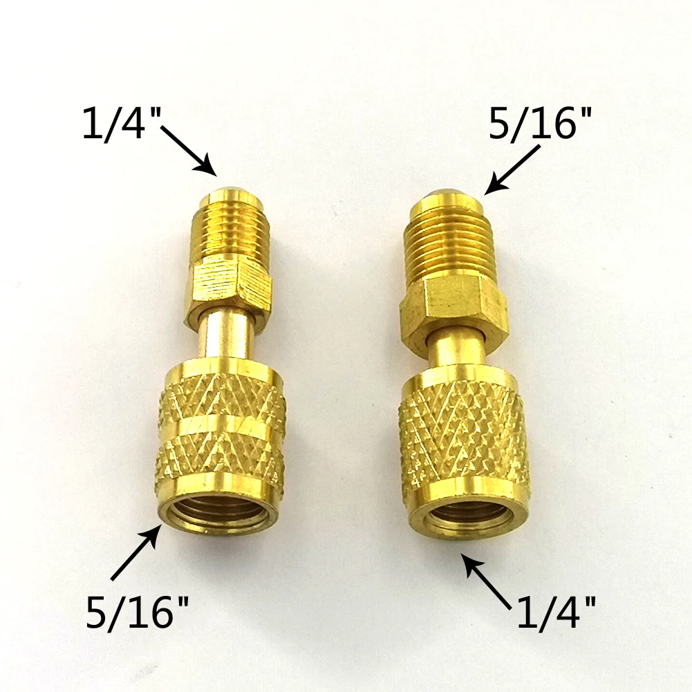 

2pcs R410a Adapter 5/16 SAE F Quick Couplers To 1/4 SAE M Flare 5/16 SAE M To 1/4 SAE Brass Gold Adapter For R410 R32 R22