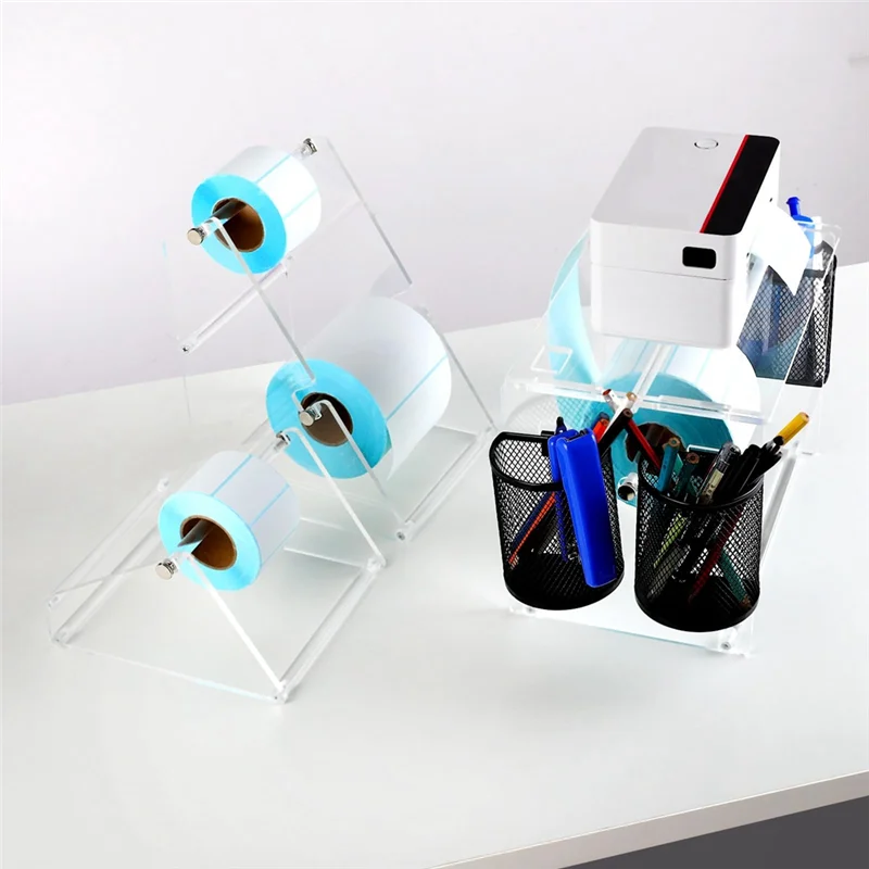 A88ZYAN ラベルロールホルダー アクリル製 ロール用、ファンフォールドラベル デスクトップ用 サーマルプリンター用