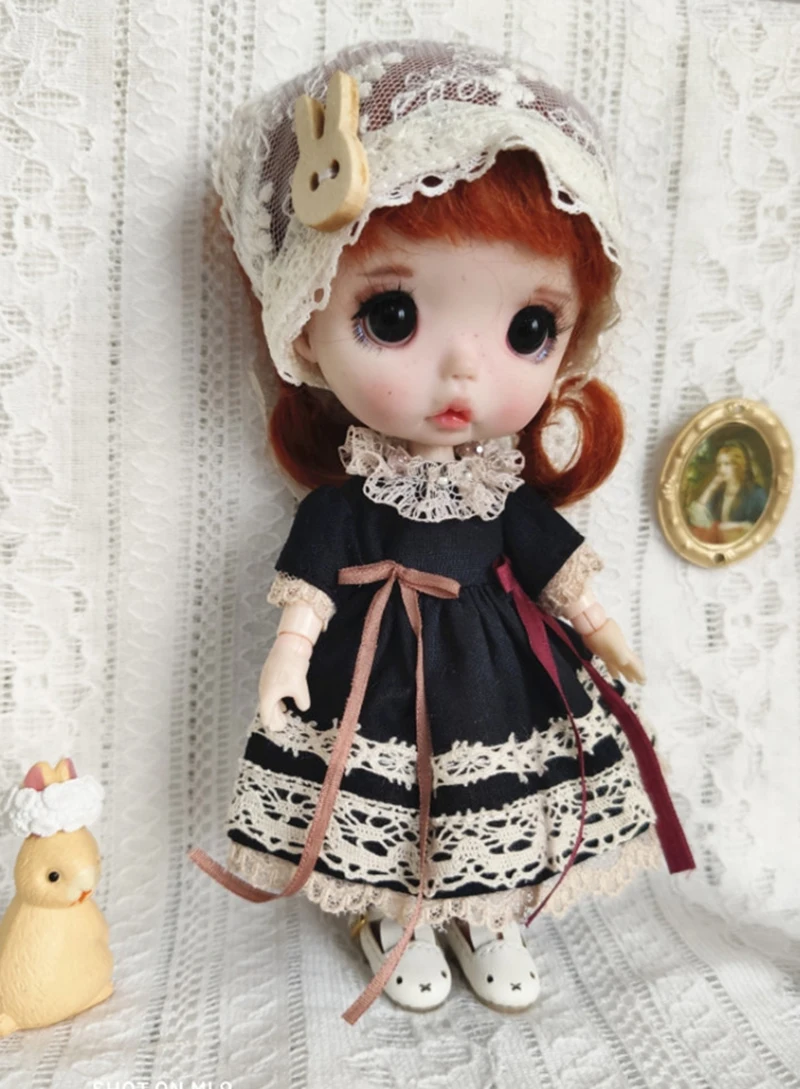 Ob11 Doll Cute Ins Style Dress Princess Dress Doll Clothes Vintage Girl Lace Skirt Headdress For Nendoroids P9, 1/12 Bjd, Gsc