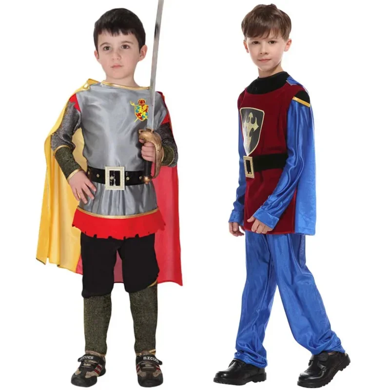 Cosbao Anime Kids Children Roman Warrior Soldier with Shoes Cover Cloak Belt Knight Costume Carnival Boys No Weapon