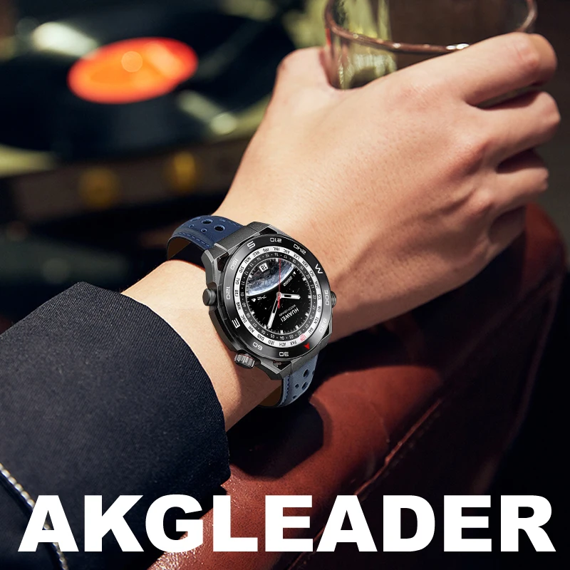 AKGLEADER Perforated Cowhide leather Butterfly clasp watch band for Huawei Watch GT 5Pro 4Pro 46mm band for 22mm 26mm strap band