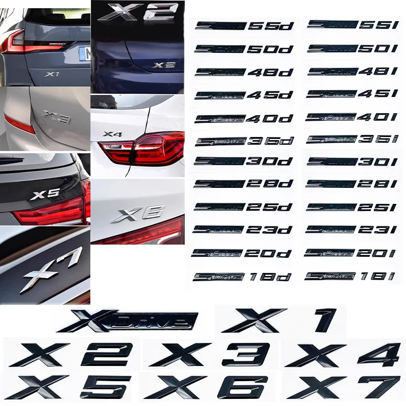 Car Emblem Sticker 3D ABS Glossy Black SDrive18i 20i 23i 25i 28i 30i 35i 40i 45i 50i 55i For BMW X1 X2 X3 X4 X5 X6 X7 GT