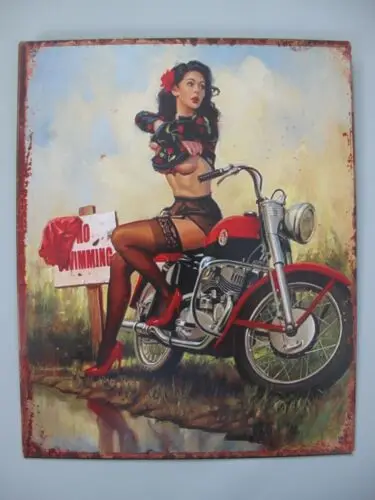 9977659-x Retro Vintage Letrero de Metal Moto Pin-Up Chica N º Natación 25x20cm