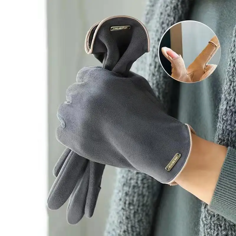 New Winter Gloves Men Brown PU Leather Cashmere Warm Driving Gloves Mittens Touch Screen Waterproof Tactical Gloves