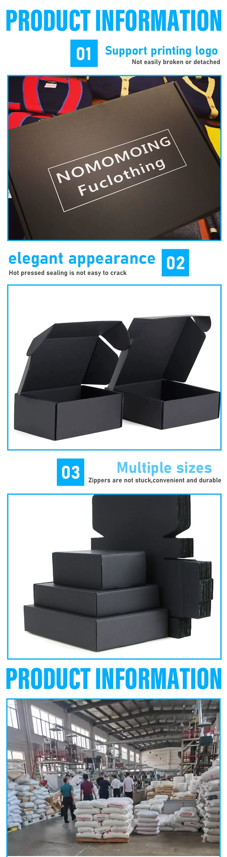 Schwarzer Flugzeugkarton für Kleidung, E-Commerce, Transport, Lagerung, Verpackung, Expressversand, Verstärkter Karton mit individuellem Logodruck – Detail 3