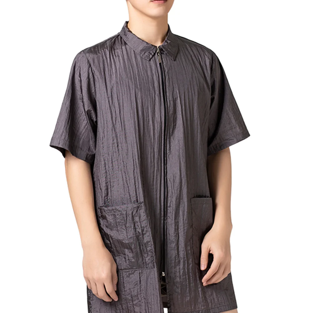 Roupas de tintura de cabelo cinza xl, à prova d'água, manga curta, gola virada para baixo, roupa de trabalho para homens e mulheres com uniforme macio