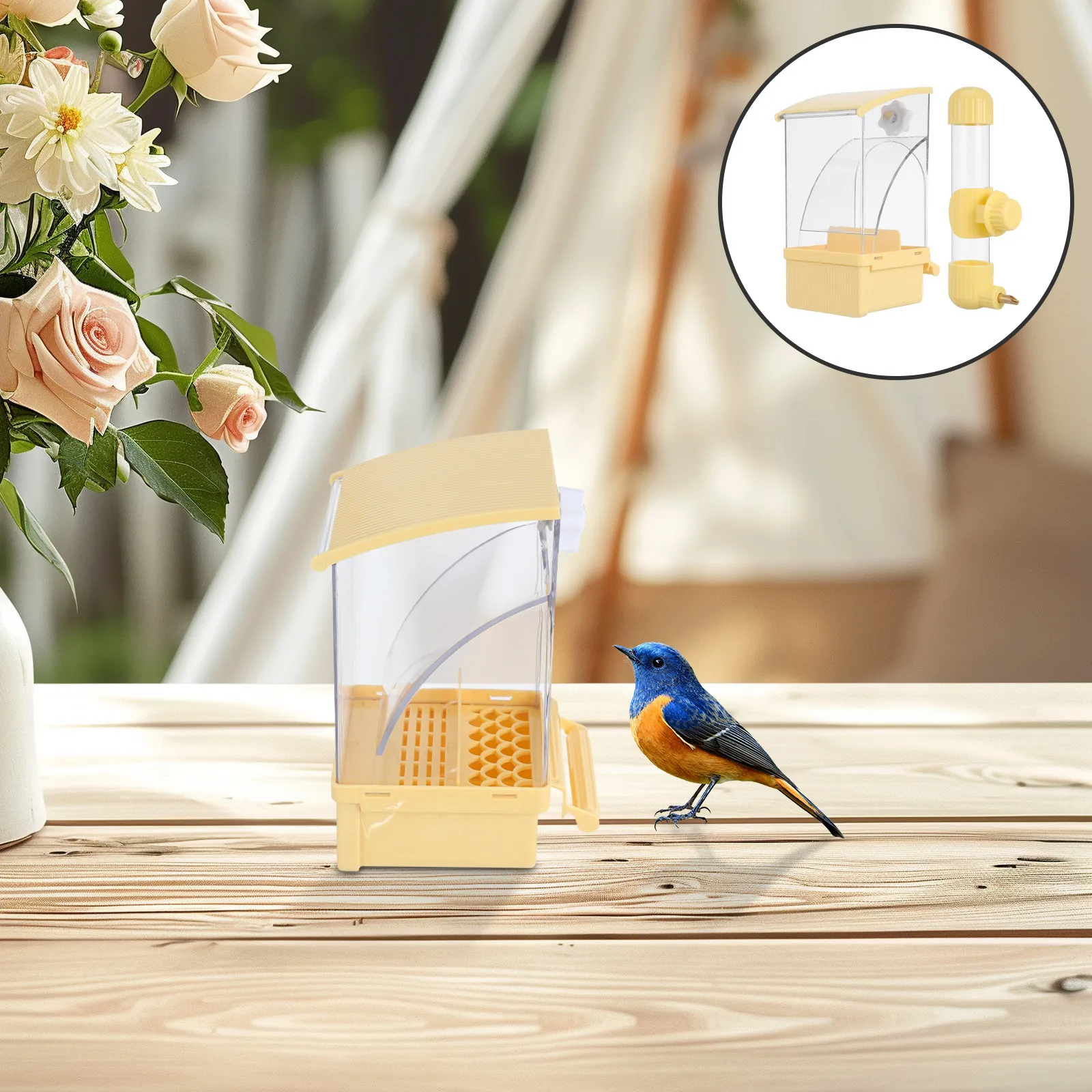 

1 Set Parrot Feeder Water Dispenser Set Drawer Design for Cleaner Feeding Automatic Bird Cage Food Container Cockatiels