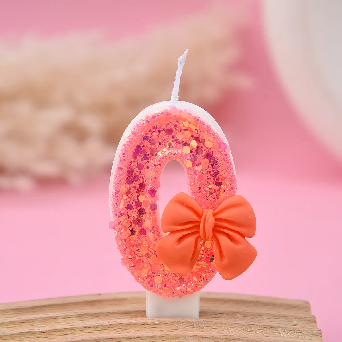 Orange and pink mixed-color bow-shaped number candles, party gifts, birthday and anniversary party candles