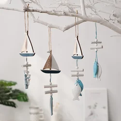 Mediterranean Style Wooden Fish Sailboat Wall Hanging Creative Shell Pendant Ornaments Children's Room Nautical Decor Kids Gifts