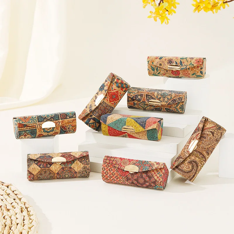 8pcs Small Bags Women Cork Leather Retro Lipstick Holder Storage Bag With Mirror