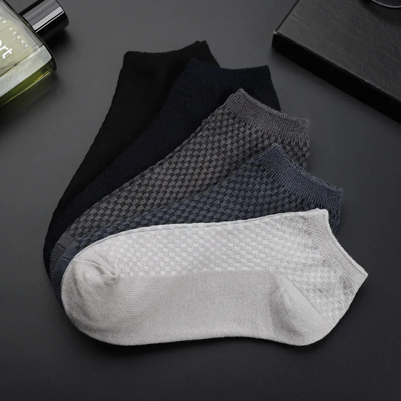 

5 Pairs Men Ankle Short Socks High Quality Bamboo Fiber Low cut Socks Solid Breathable Business Dress Socks for Summer Winter