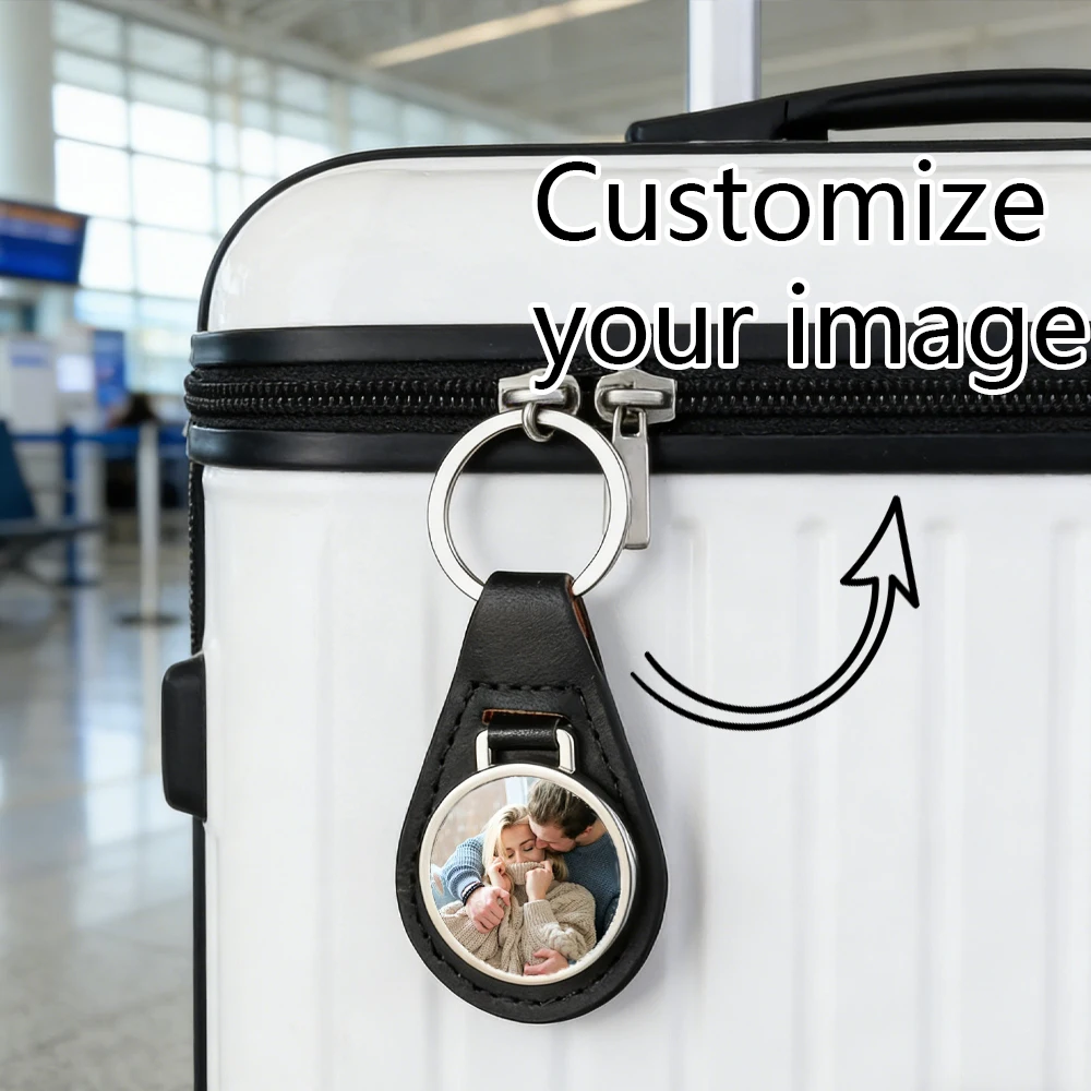 

Персонализированная кожаная багажная бирка из сплава металлов с фото, подарок для деловых поездок, семьи и друзей, украшение для багажа, индивидуальная бирка из сплава металлов