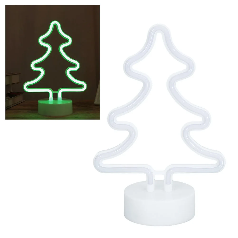 2 Pcs Christmas Tree Table Lights Shape Lamp Party Decorative Neon Lamps Dining