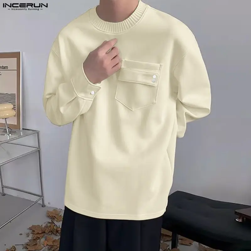 

Men T Shirt Solid Color O-neck Long Sleeve Casual Male Tee Tops Streetwear Loose Knitted Fashion Men Clothing S-5XL 2026 INCERUN