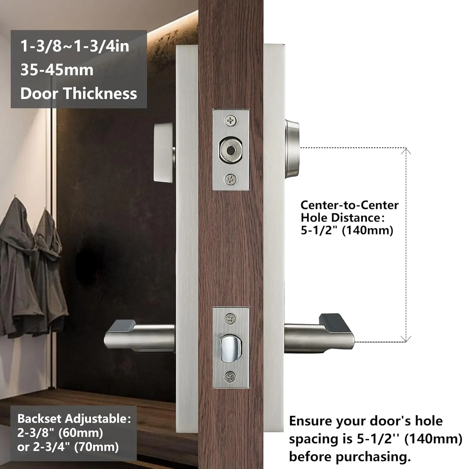 مقبض الباب الأمامي من النيكل الساتان - مجموعة قفل الدخول الحديثة مع ديدبولت، رافعة الباب الخارجي 3 مفاتيح لليد اليسرى واليمنى #5