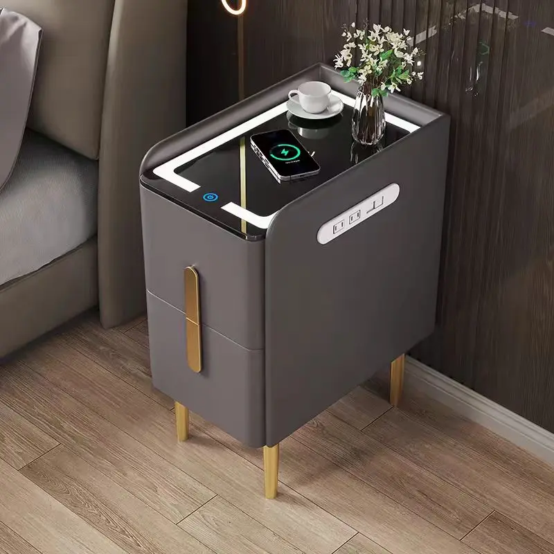 ￥%2025 Modern Cheap Wholesale Smart Nightstand LED Wireless Charger 3 Drawers Bedside Table Inteligente